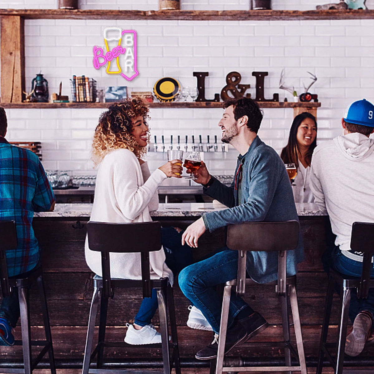 Beer BAR – Alaus taurė ir rodyklė žemyn – LED neoninė reklama (5 V USB)