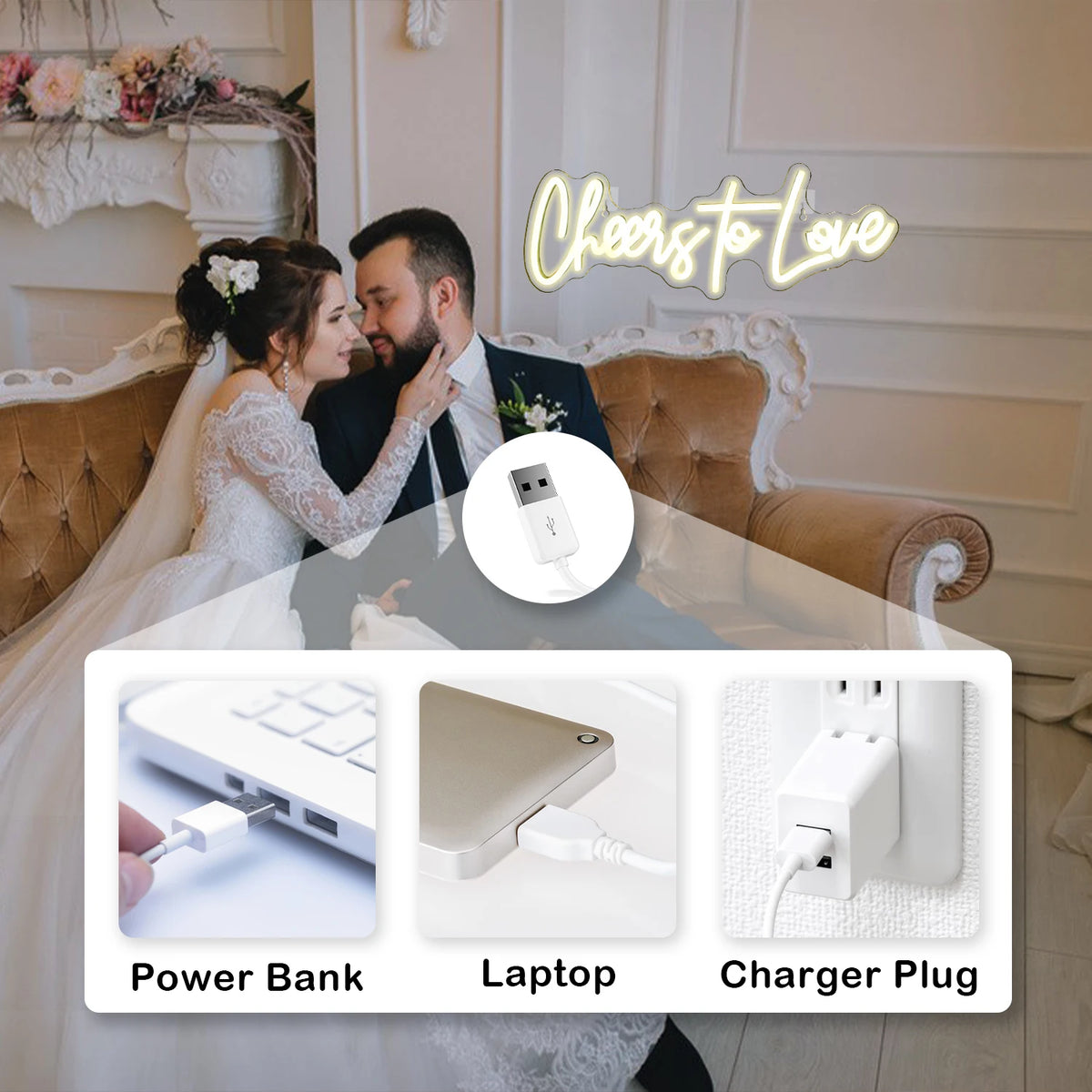 Cheers to Love – LED-Neon-Schriftzug (5 V USB)