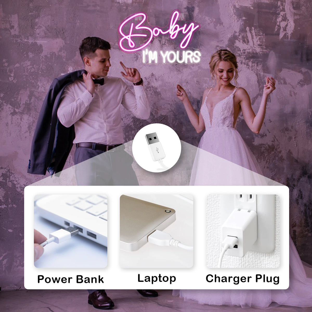 Baby I'm Yours – napis LED (5 V USB)