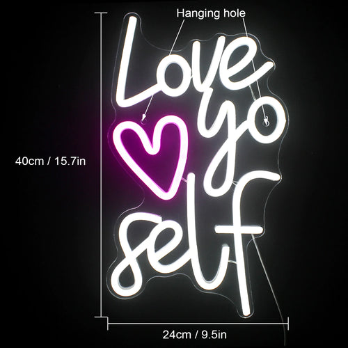 Love yo self – Srdce – světelný LED neonový nápis (5 V USB)