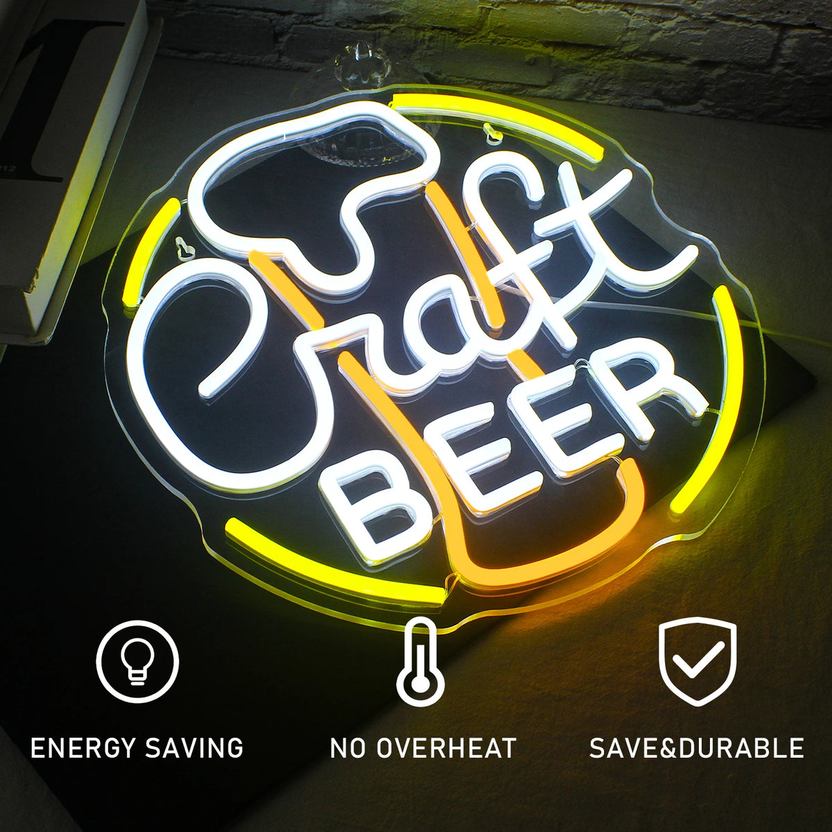 Craft BEER – Szklanka piwa i okrągła ramka – neon reklamowy LED (5 V USB)