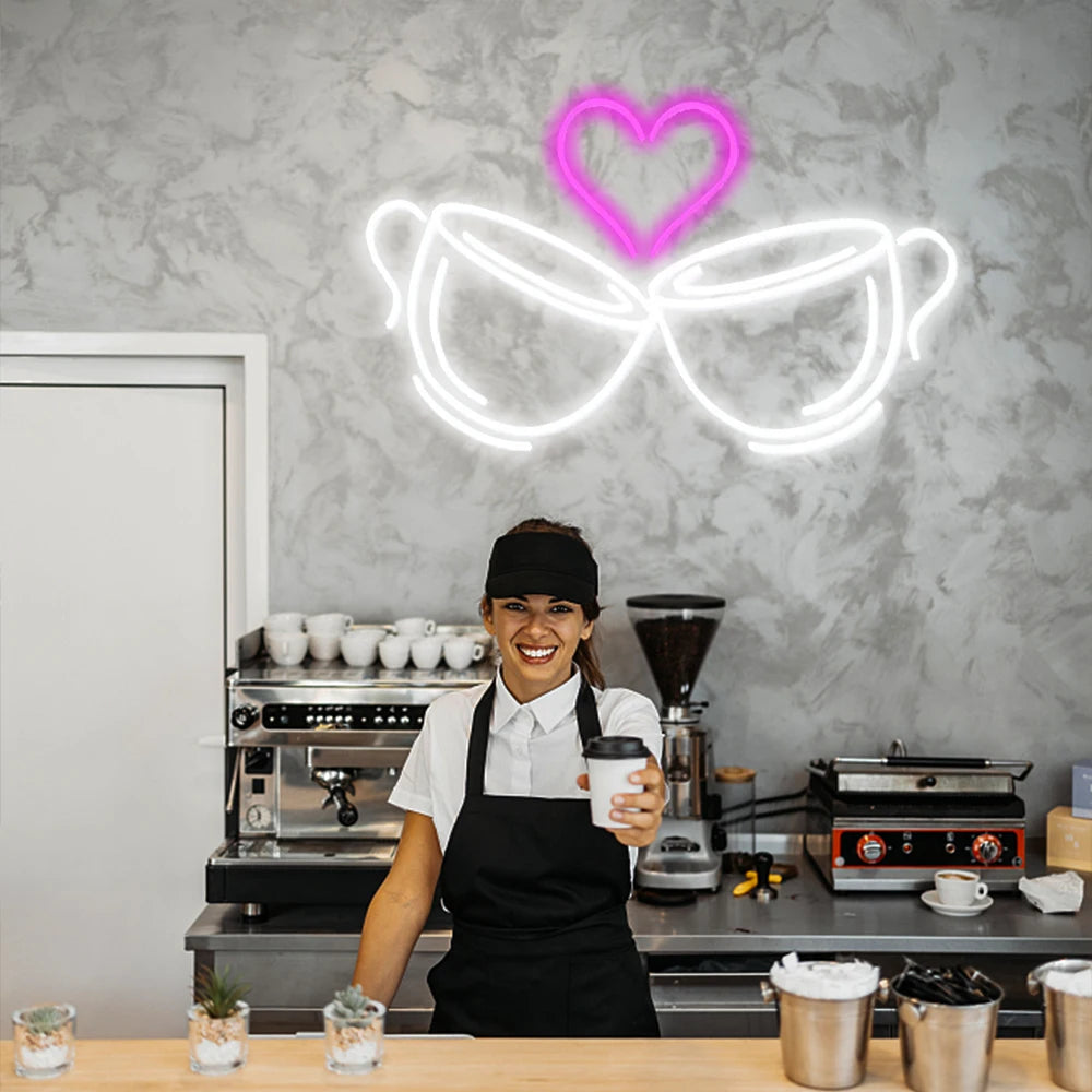 Coffee Cheers Heart 5V Mini USB LED Neon Sign - Budget Friendly