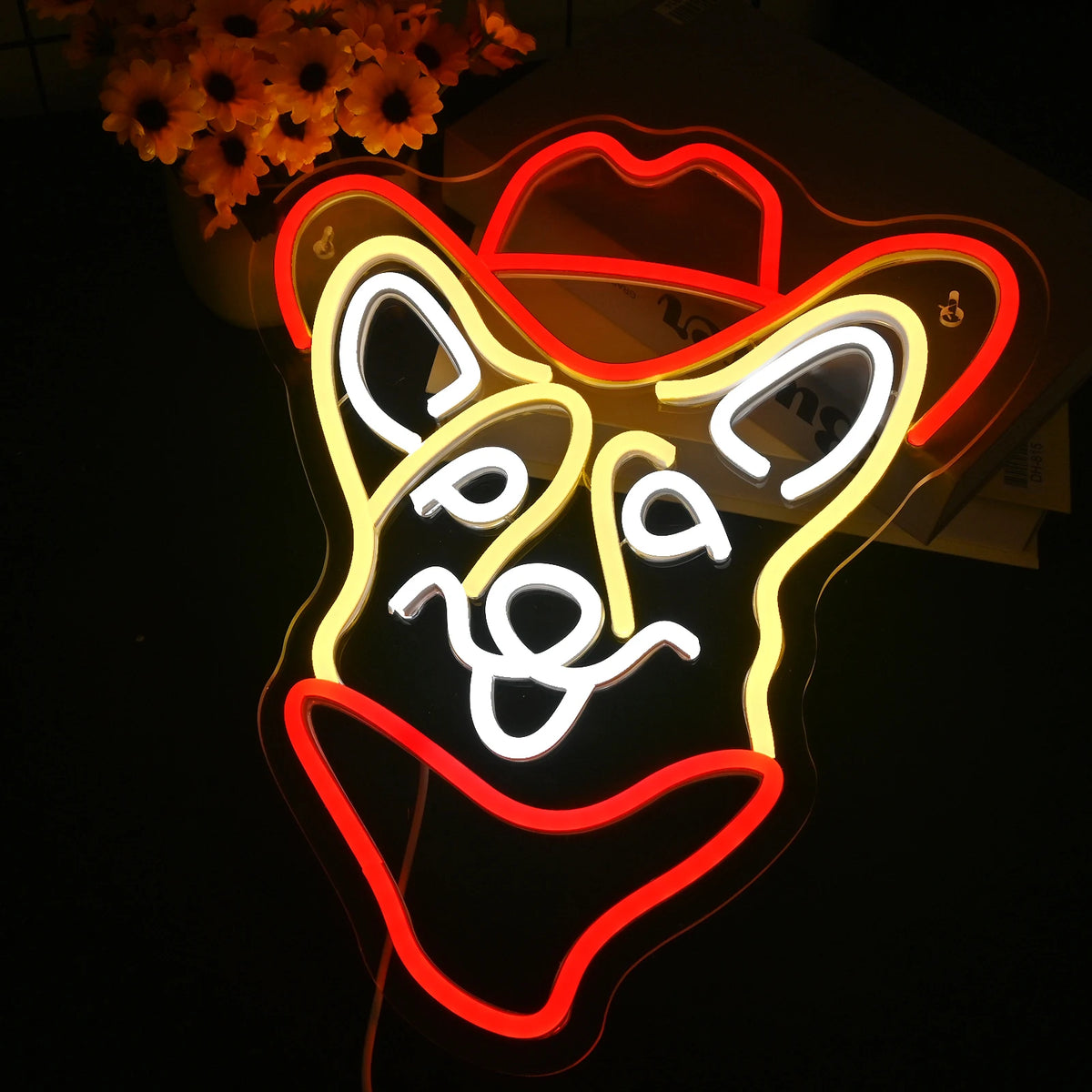 Corgi cowboykalapban – LED-neon dekoráció (5 V USB)