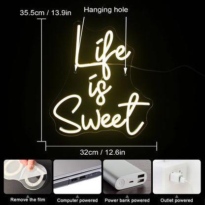 Life is Sweet 5V Mini USB  LED Neon Sign - Budget Friendly