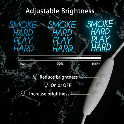 Smoke Hard Play Hard 5V USB LED Neonskilt - Prisvenligt