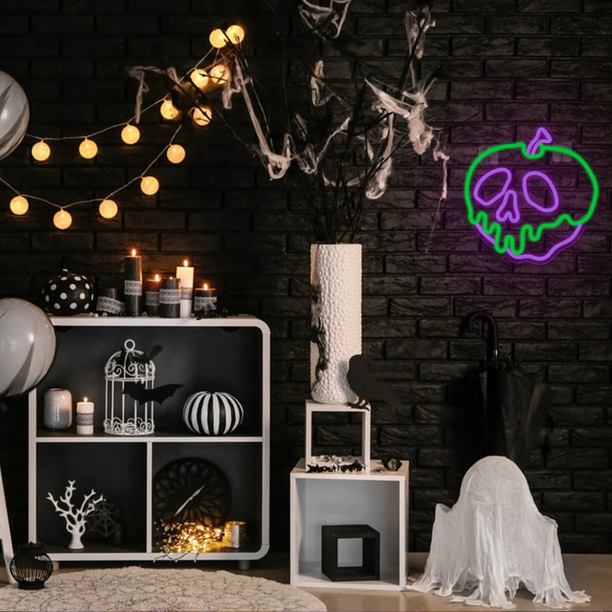 Æble med kraniemotiv – LED-neonskilt (5 V USB)
