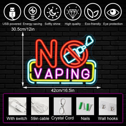 No Vaping 5V Mini USB LED Neon Sign - Budget Friendly