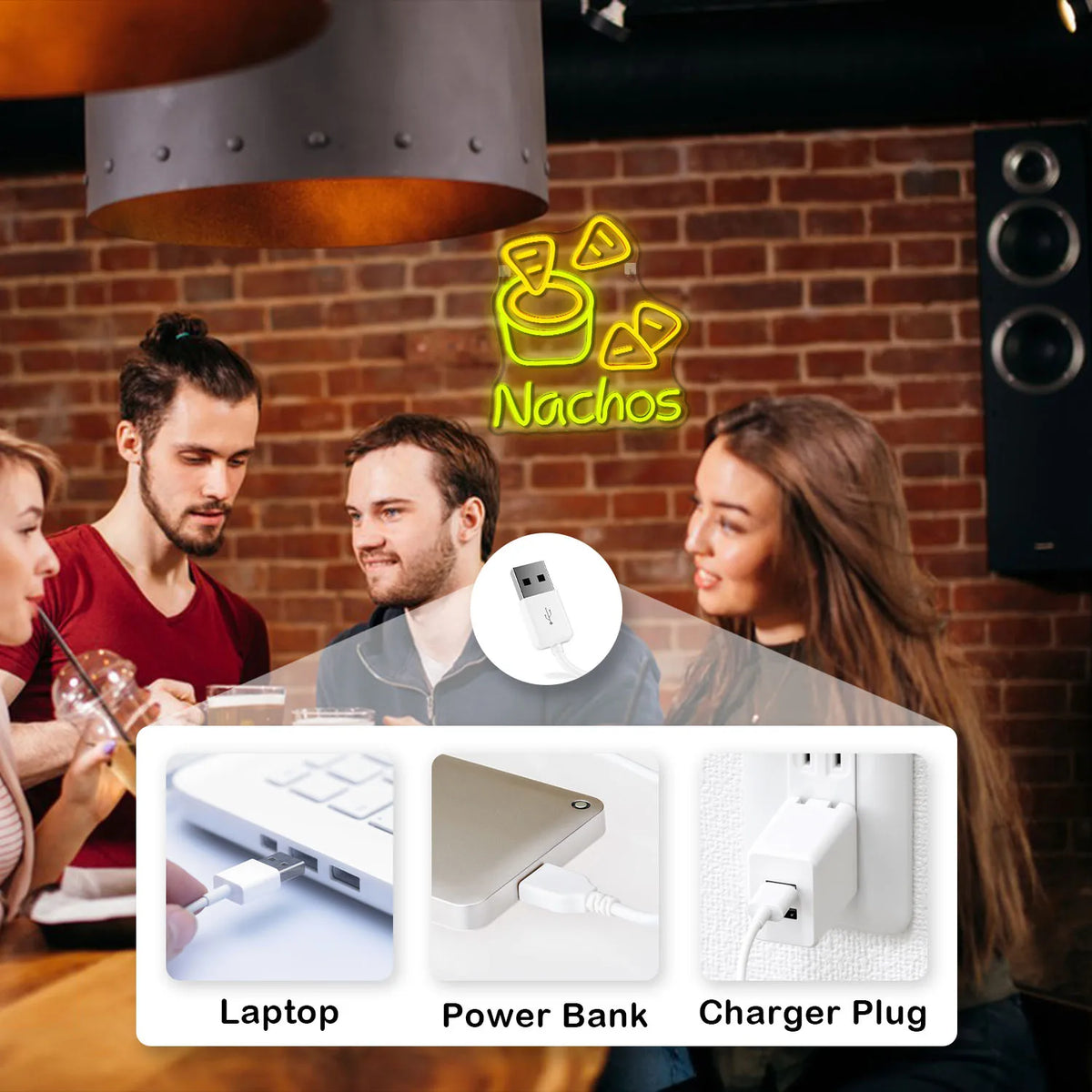 Nachos – Tortiljakrõpsud ja dipikaste – LED-neoonreklaam (5 V USB)