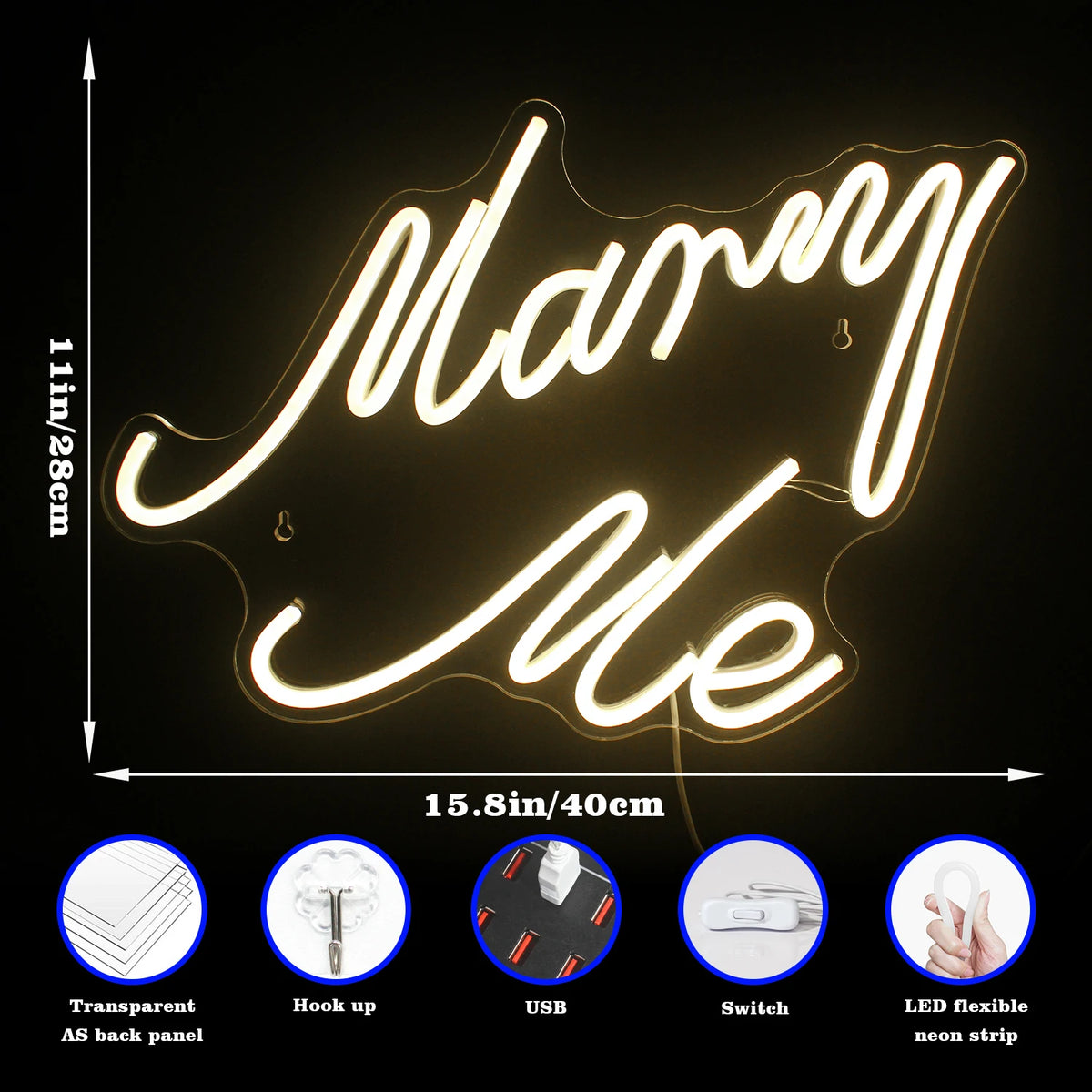 Marry Me – LED-neonbord (5 V USB)