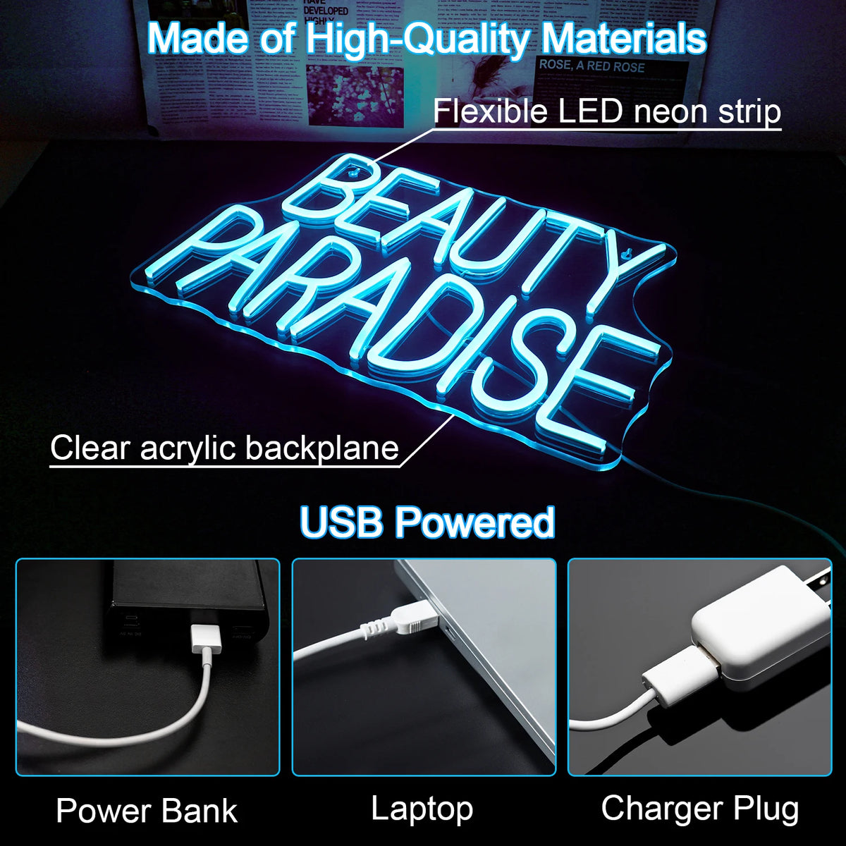 Beauty Paradise – LED-neon fényreklám (5 V USB)