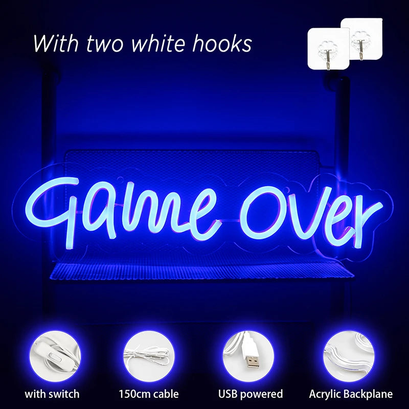 Game Over 5V Mini USB LED Neon Sign - Budget Friendly