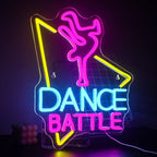 DANCE BATTLE – Táncos és háromszög körvonala – LED-neon felirat (5 V USB)