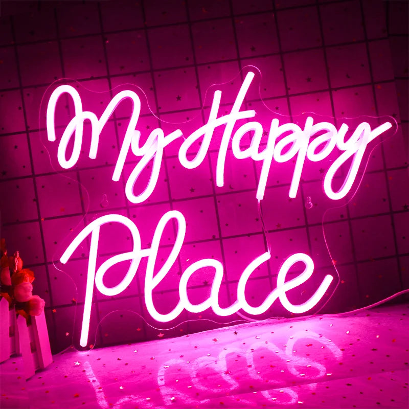 Neonový nápis My Happy Place 5V Mini USB LED – cenově dostupný