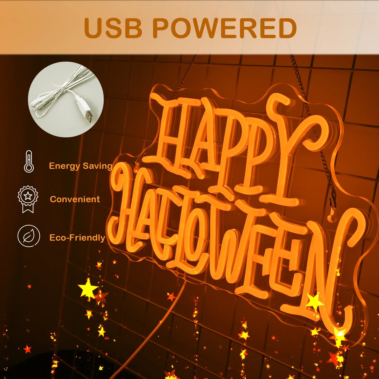 Happy Halloween 5V USB LED Świecący Napis - Przyjazny dla Budżetu