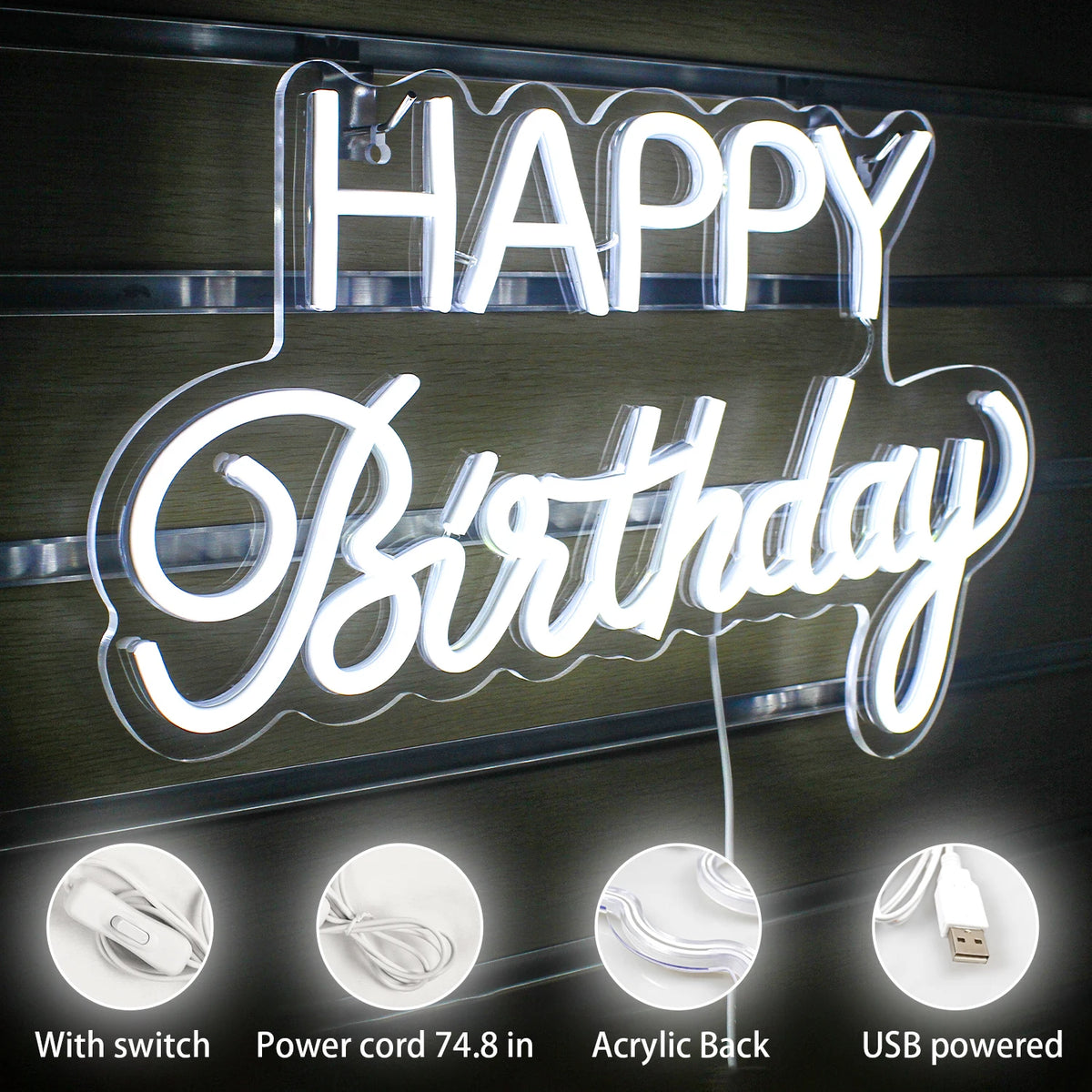 Happy Birthday – LED-neon felirat (5 V USB)