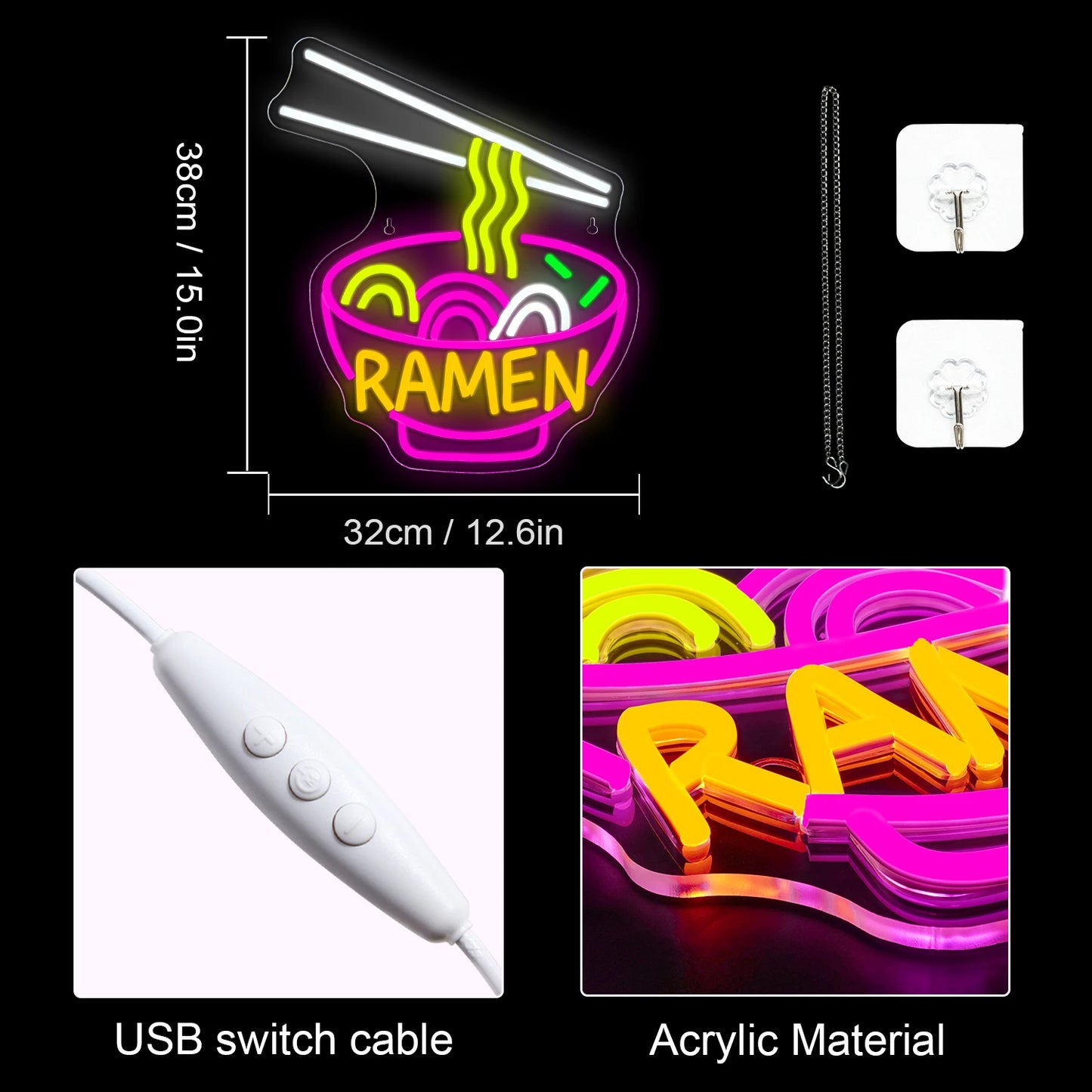 Ramen 5V Mini USB LED Neon Sign - Budget Friendly