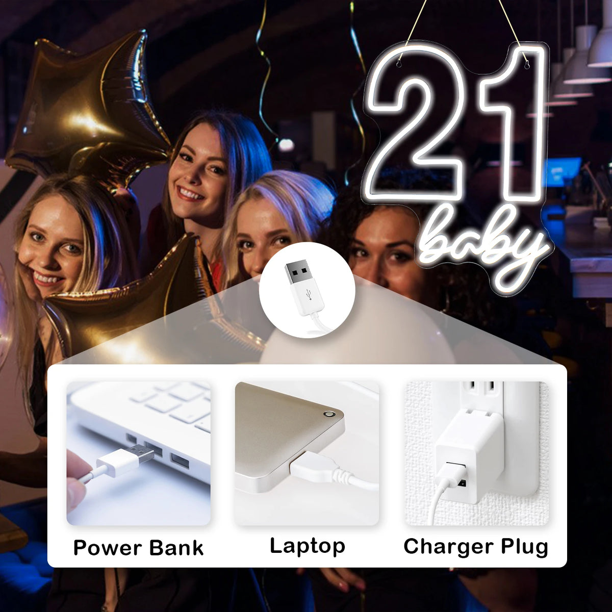 21 baby – 21e anniversaire – néon LED (5 V USB)