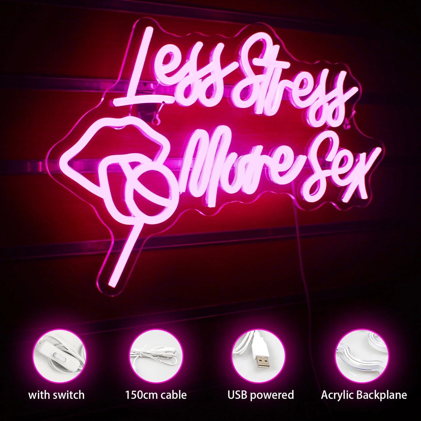 Less Stress More Sex 5V Mini USB LED Neon Sign - Budget Friendly