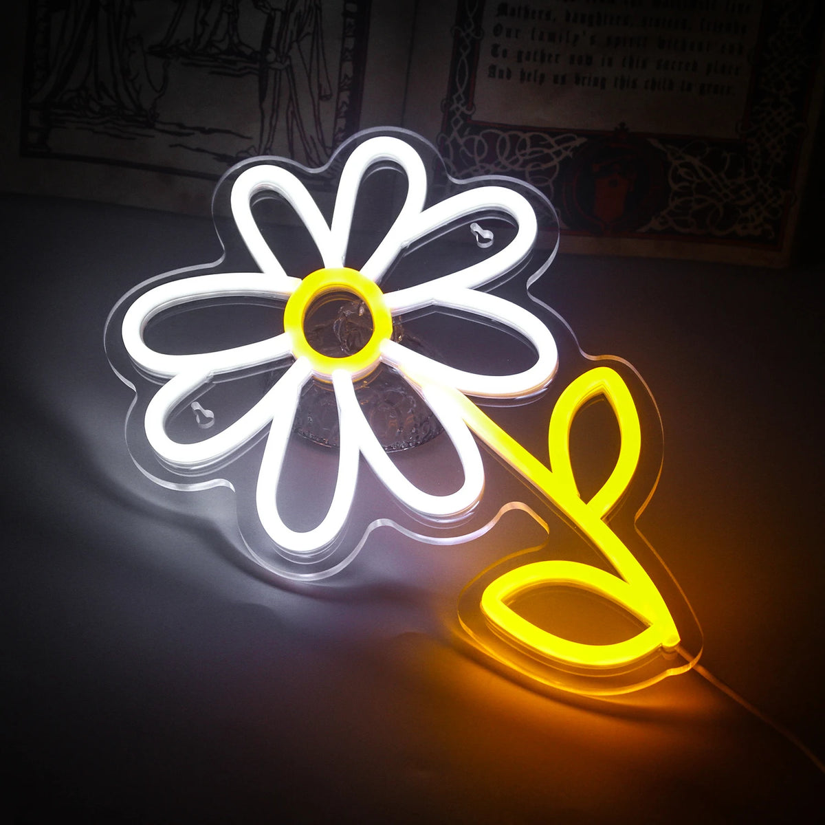 Marguerite de style dessin animé – néon mural LED (5 V USB)