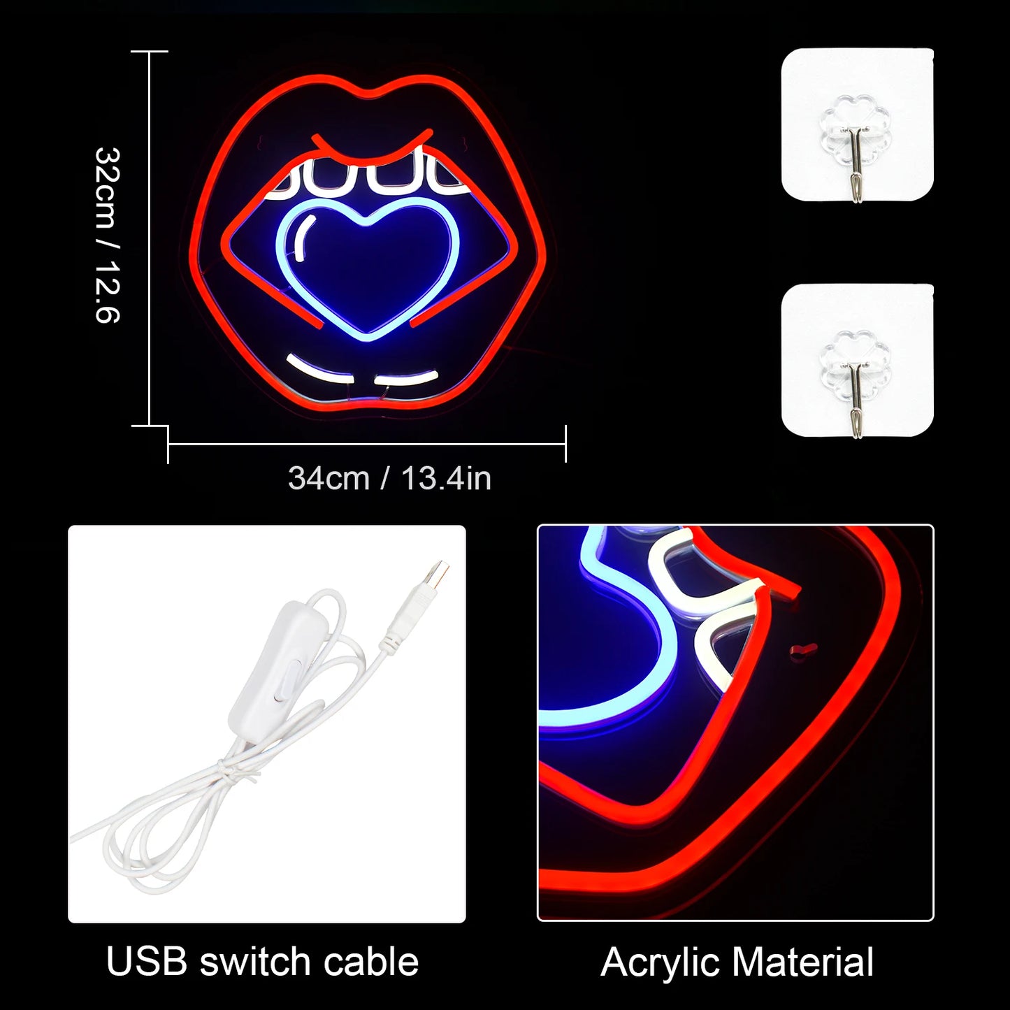 Caring Lips 5V USB LED Neon Sign - Budget Friendly