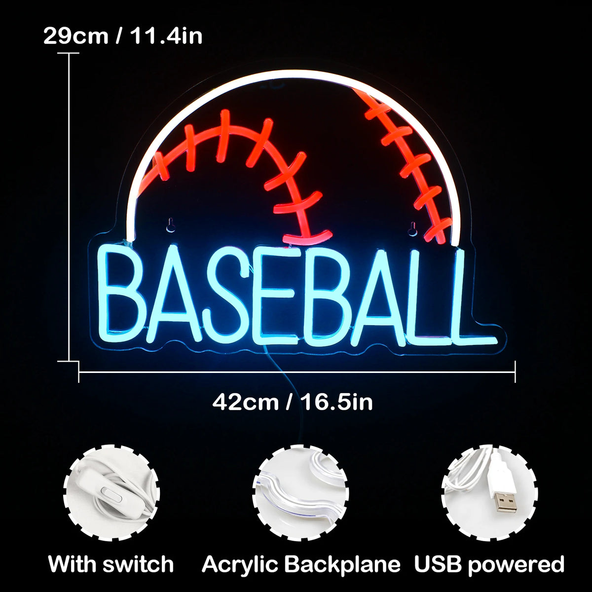 BASEBALL – Бейзболна топка – светеща реклама от LED неон (5 V USB)