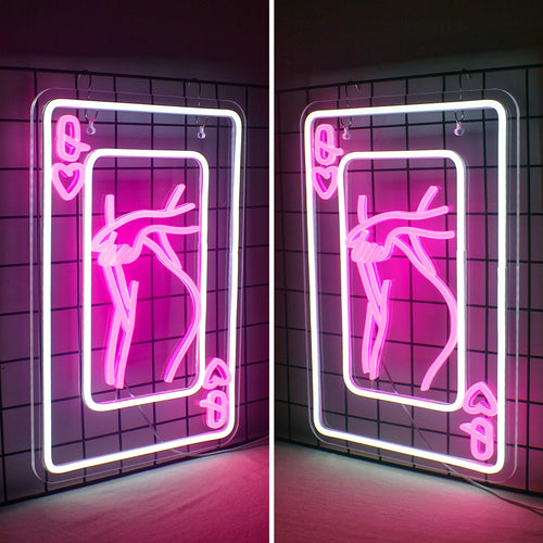 Karta damy z sylwetką kobiety i kierem – neon LED (5 V USB)