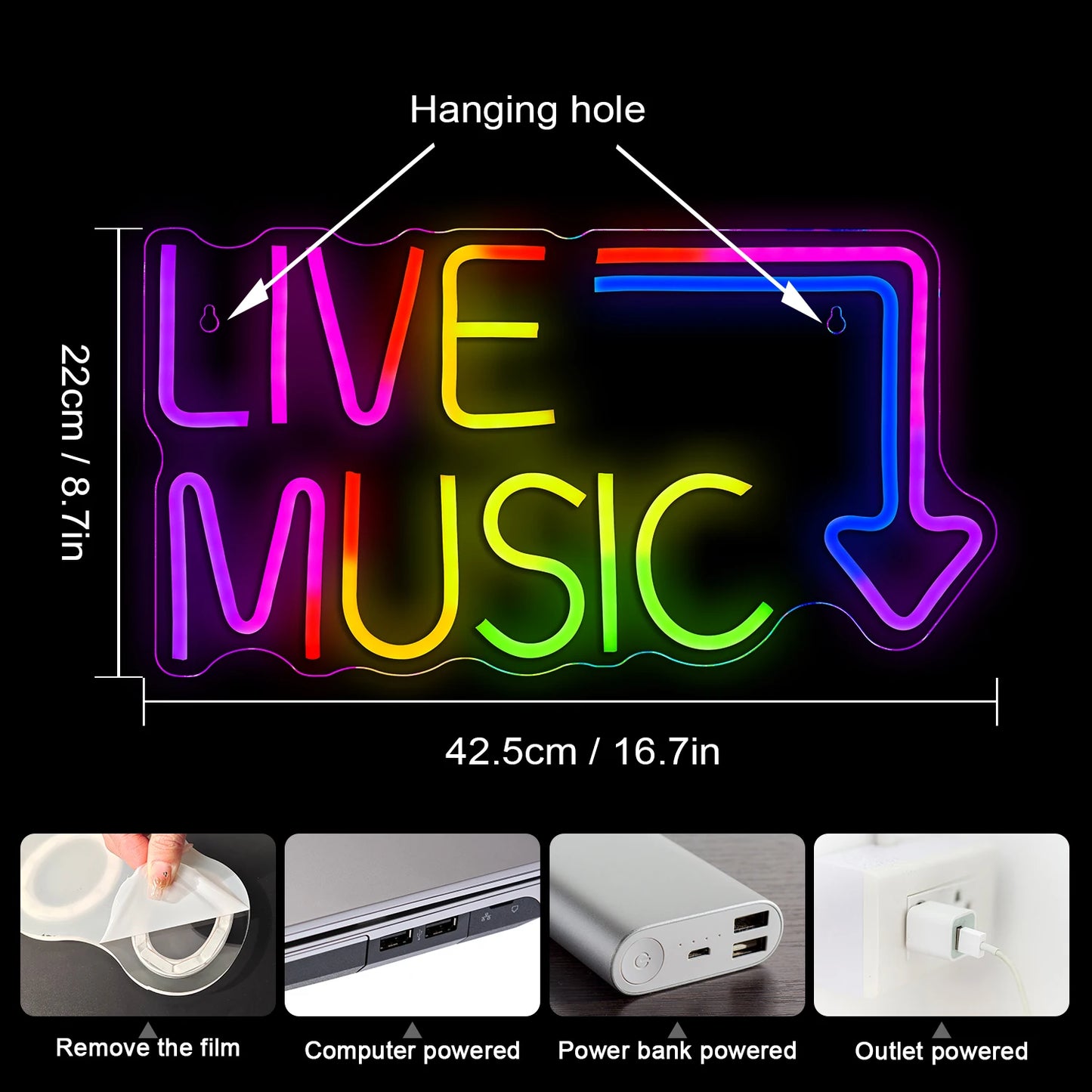 Live Music 5V Mini USB  LED Neon Sign - Budget Friendly