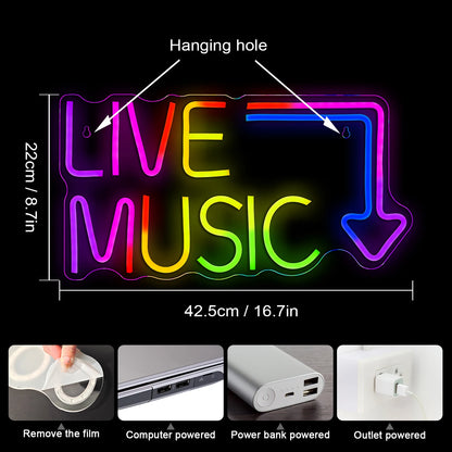 Live Music 5V Mini USB  LED Neon Sign - Budget Friendly