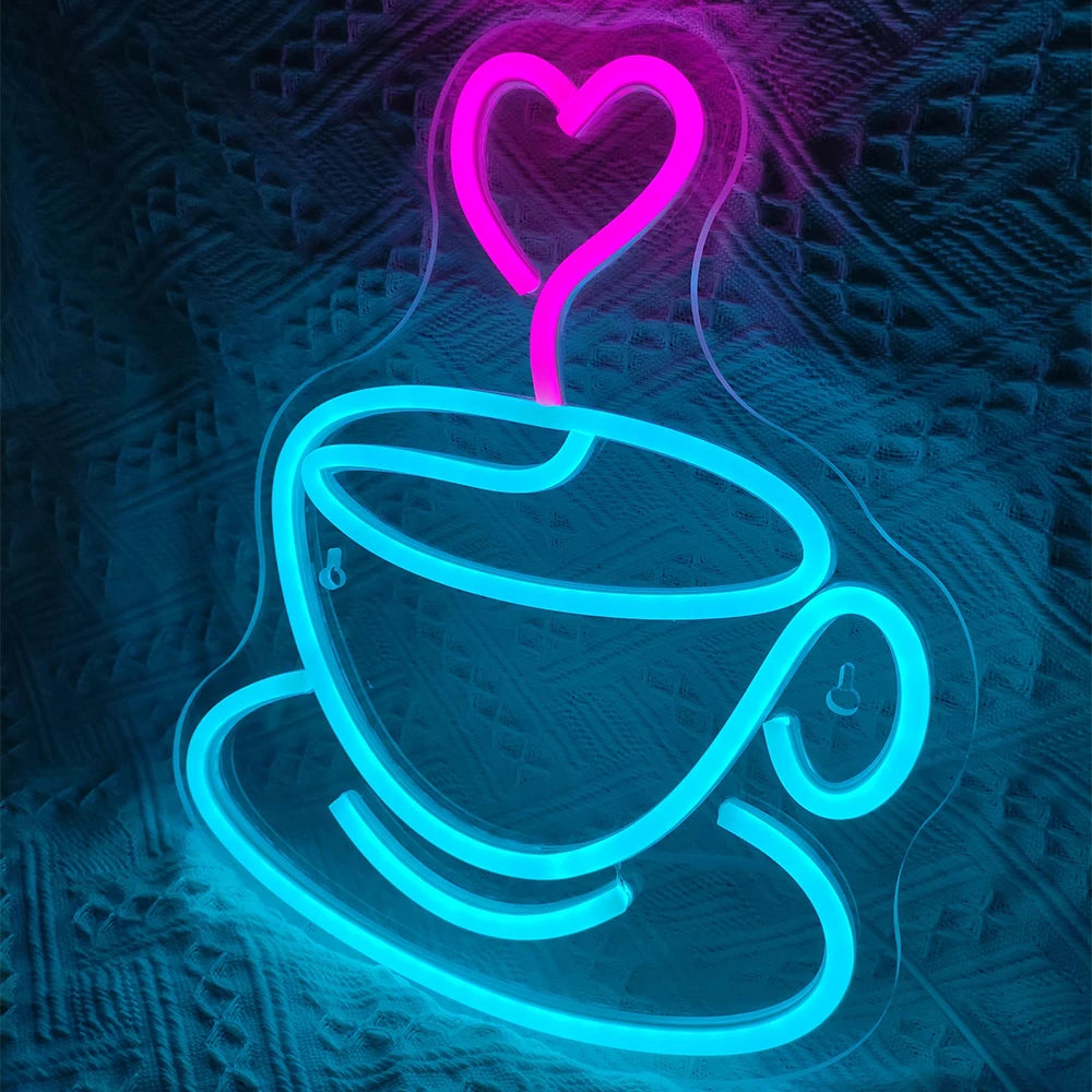 Coffee Cup Heart 5V Mini USB  LED Neon Sign - Budget Friendly