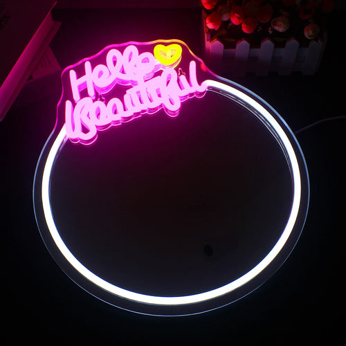 Огледална неонова табела Hello Beautiful 5V USB LED - Бюджетна 