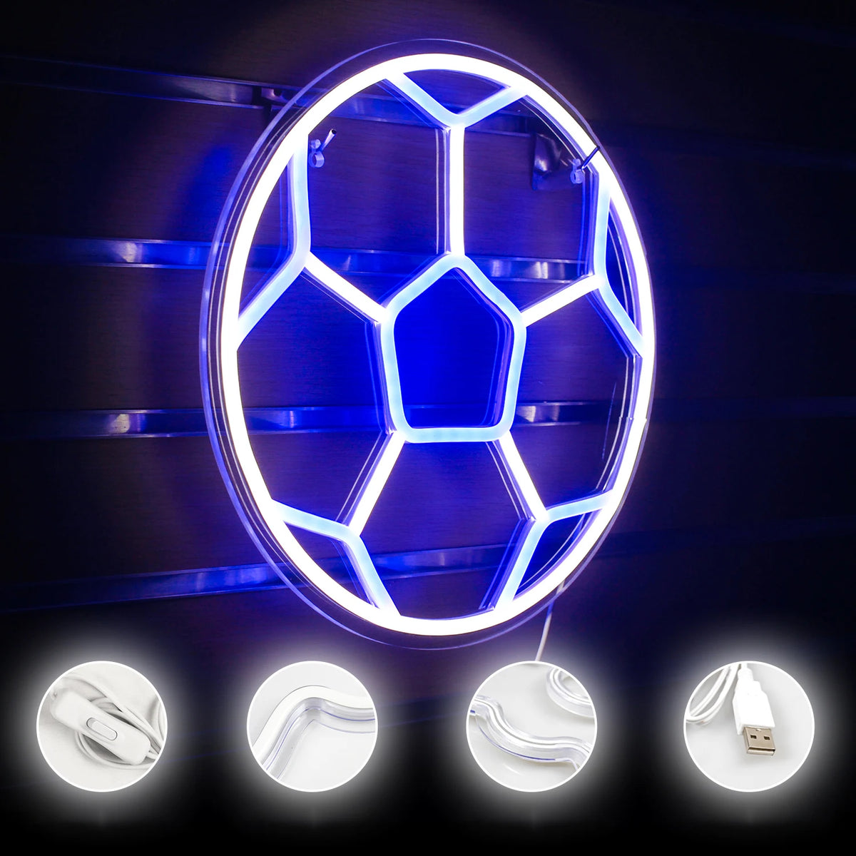 Fotbal – decorațiune neon LED (5 V USB)