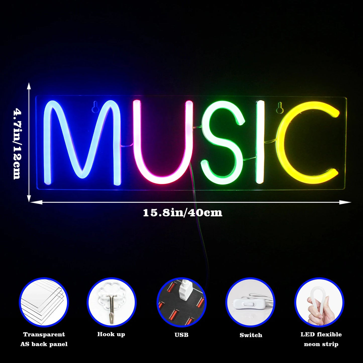 Music 5V Mini USB LED Neon Sign - Budget Friendly