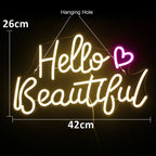 Hello Beautiful – Cœur – enseigne néon LED (5 V USB)