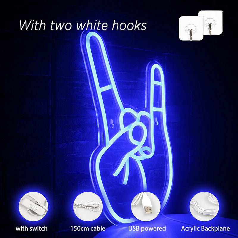 Rock Hand Gesture 5V USB LED Neon Sign - Budget Friendly