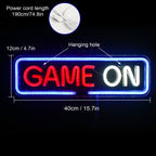 GAME ON – Lekerekített téglalap alakú keret – LED-neon felirat (5 V USB)