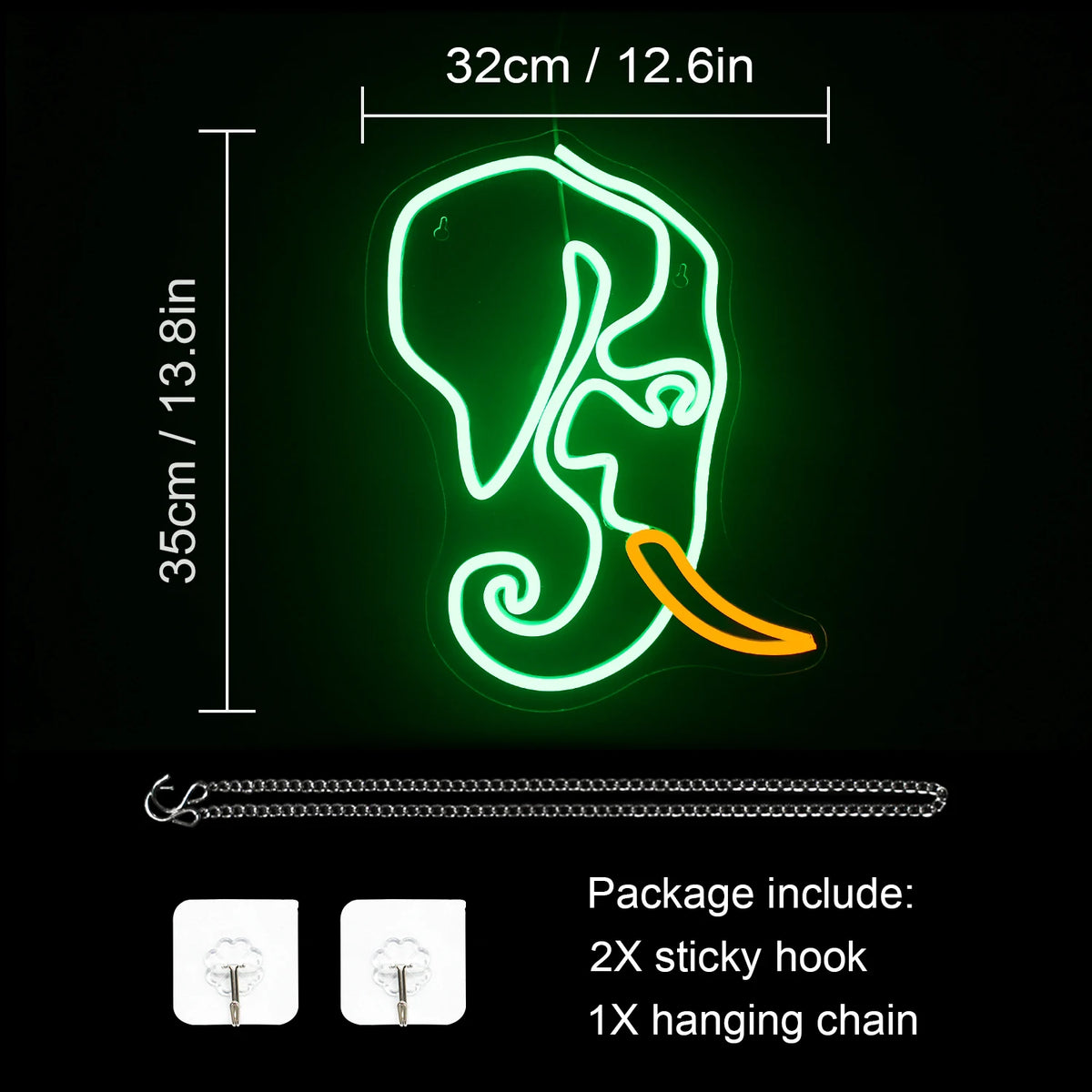 Éléphant – néon mural LED (5 V USB)