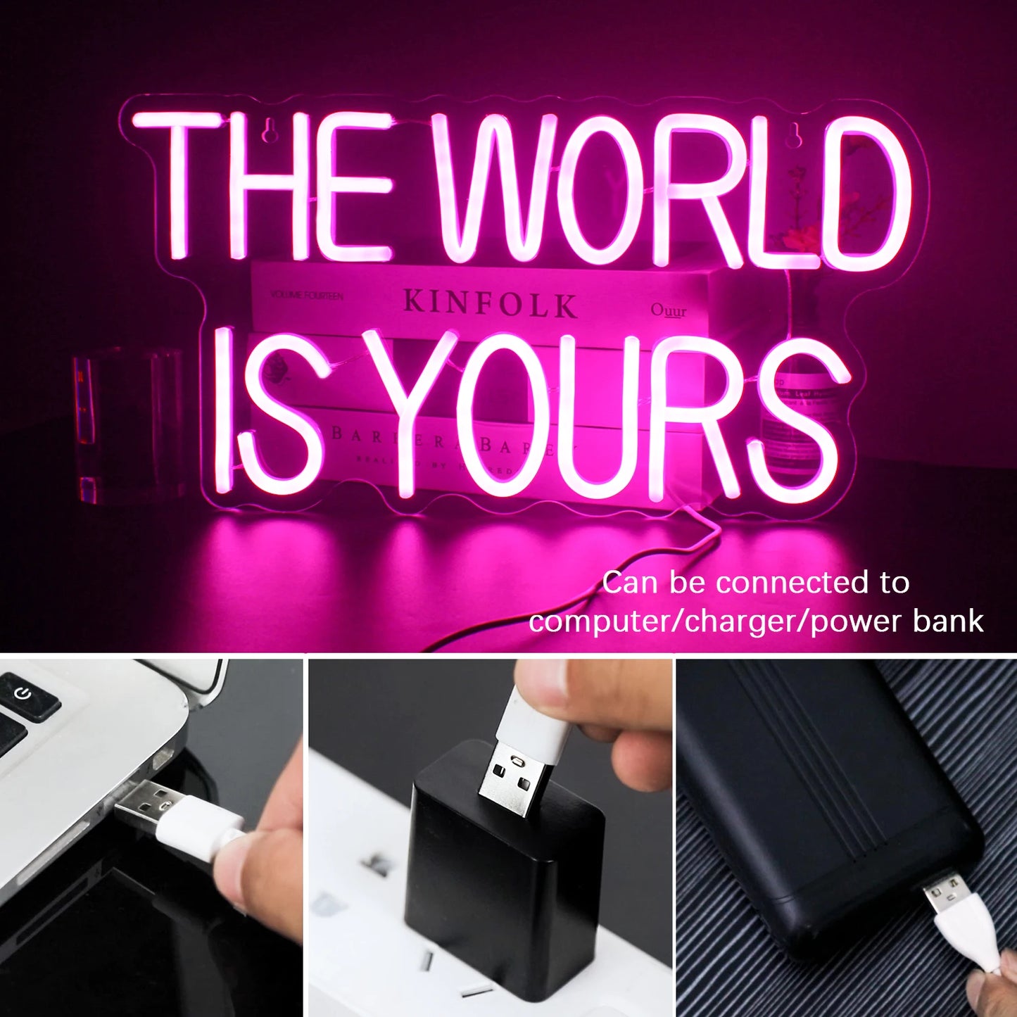 The World is Yours 5V Mini USB  LED Neon Sign - Budget Friendly