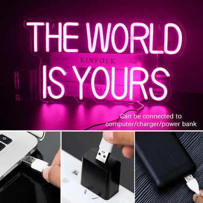 The World is Yours 5V Mini USB  LED Neon Sign - Budget Friendly