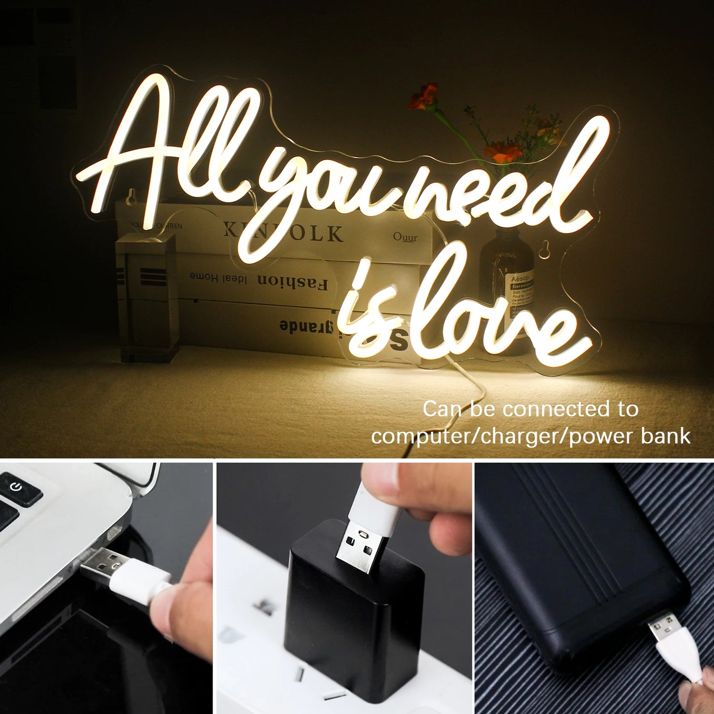 Enseigne LED USB Mini 5V "All You Need is Love" - Économique