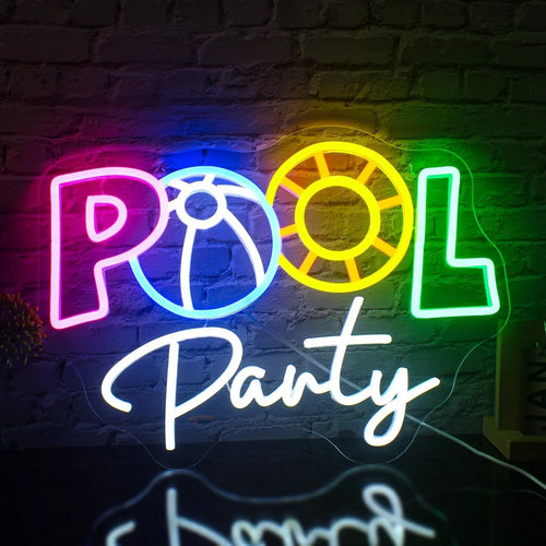 POOL Party – Μπάλα παραλίας και φουσκωτό σωσίβιο – επιγραφή LED νέον (5 V USB)