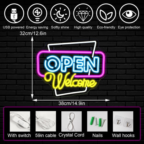 Open Welcome – LED-Neonschild (5 V USB)