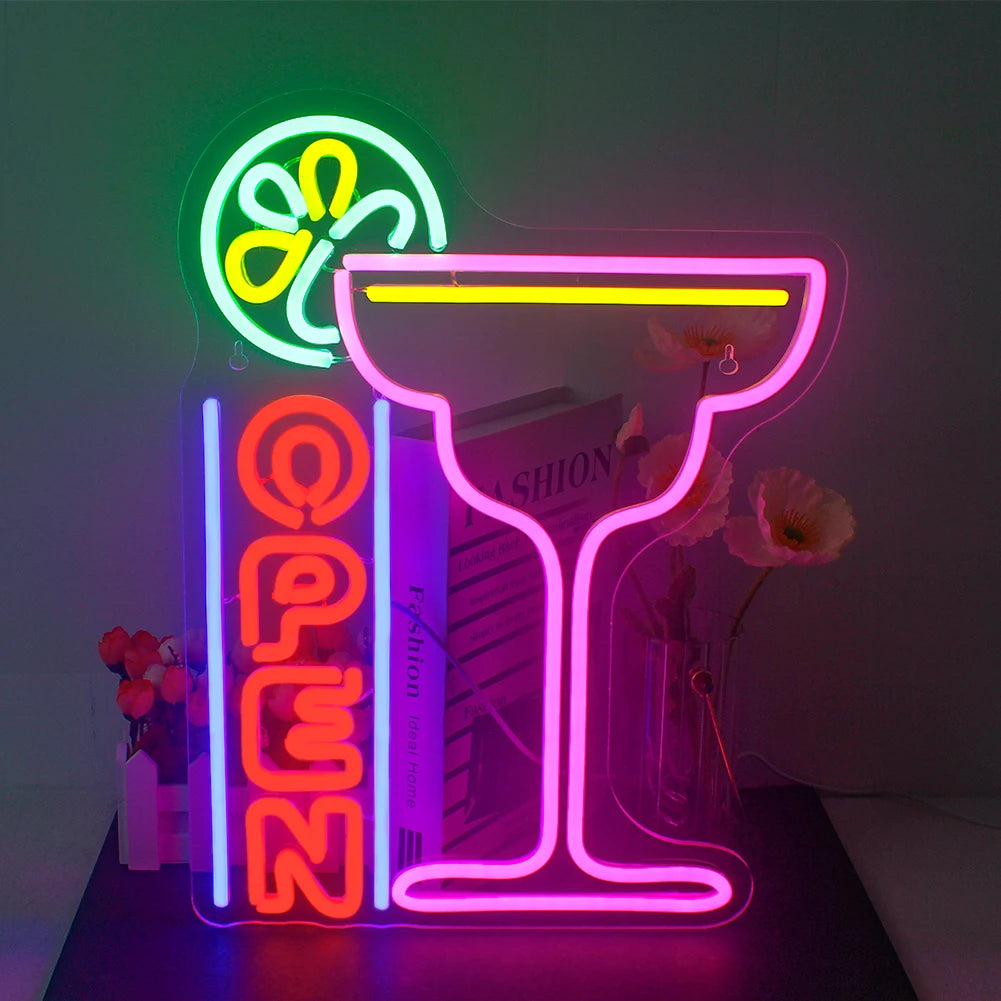 Cocktails Open LED Neon Sign: Affordable Custom Home Lights – The Art Neon