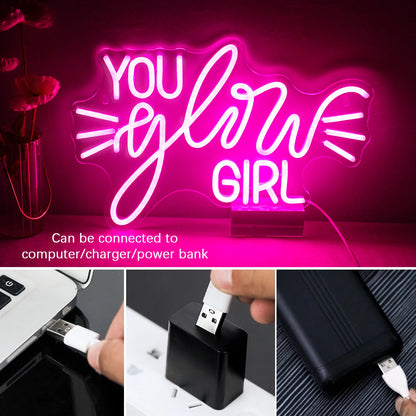 You Glow Girl 5V Mini USB  LED Neon Sign - Budget-Friendly