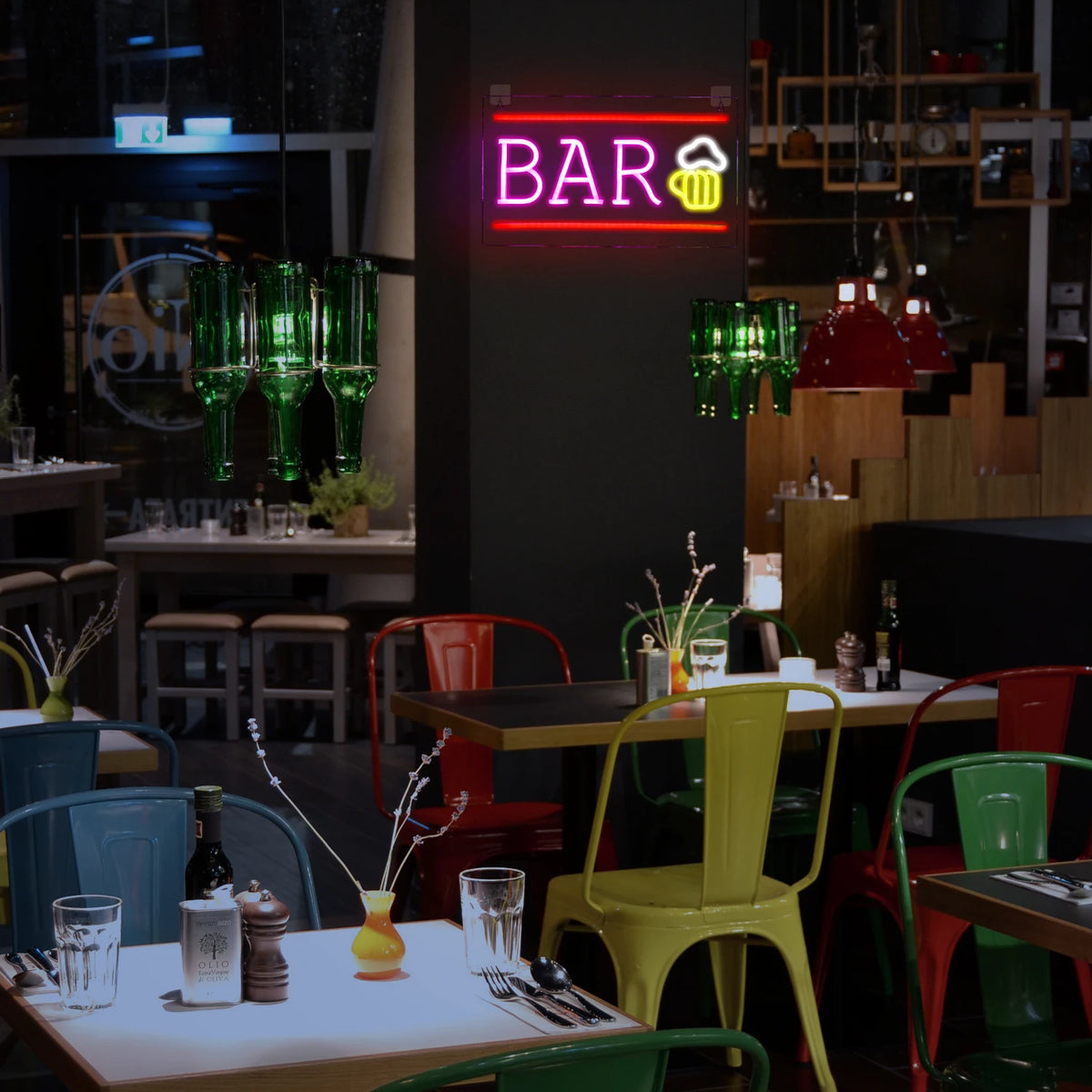 BAR – Söröskorsó és vízszintes keret – LED-neon fényreklám (5 V USB)