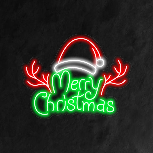 "Santa Hat Merry Christmas Neon Sign" is a festive and joyful addition to your holiday-themed interior. A neon light that spreads Christmas cheer with a Santa hat.