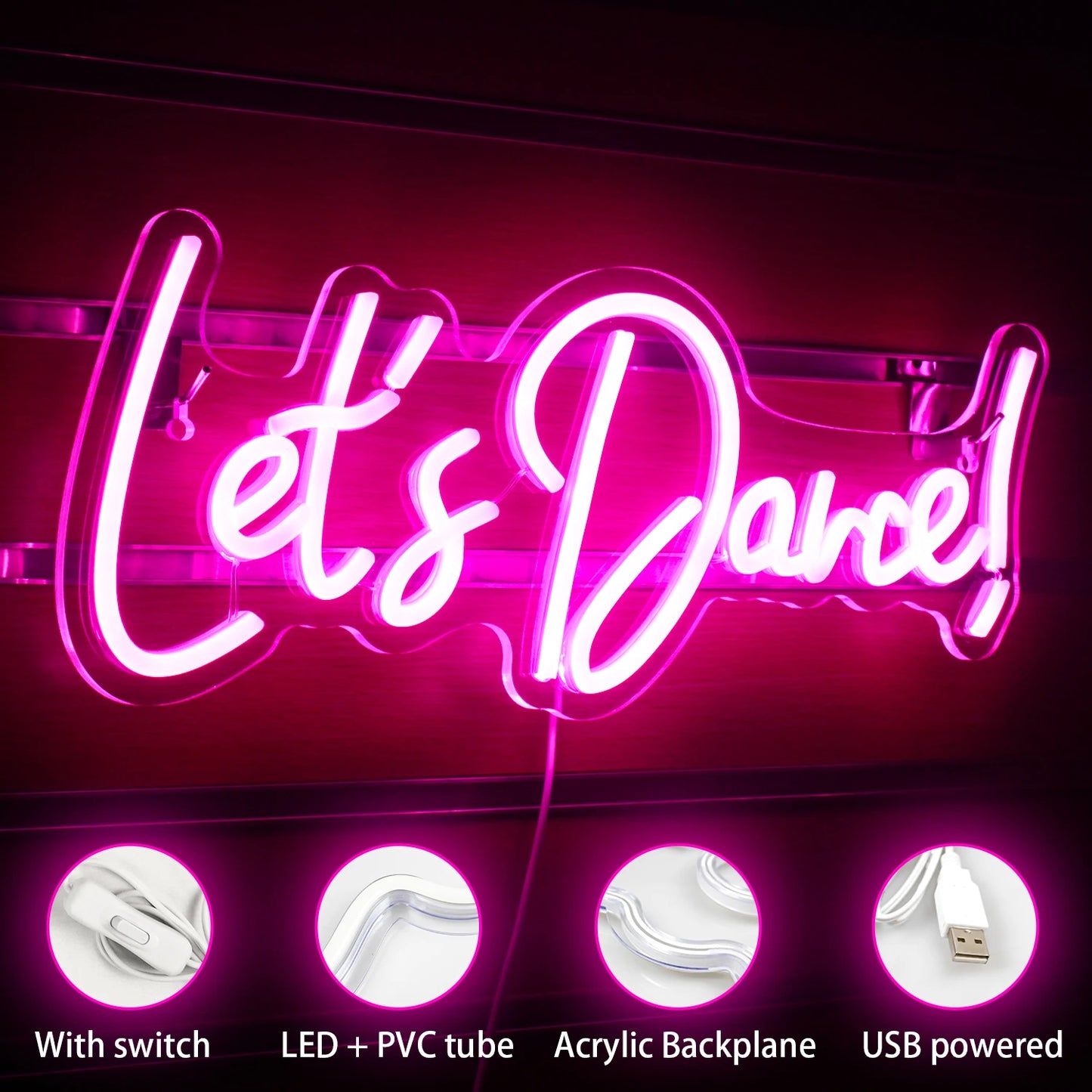 Lets Dance 5V Mini USB LED Neon Sign - Budget Friendly