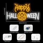 Happy Halloween – Тиква вместо буквата O; паяжина – LED неонова табела (5 V USB)