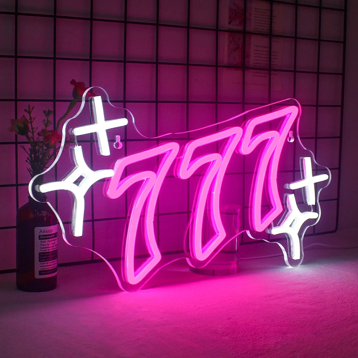 777 – Chiffre porte-bonheur et étoiles – néon LED (5 V USB)