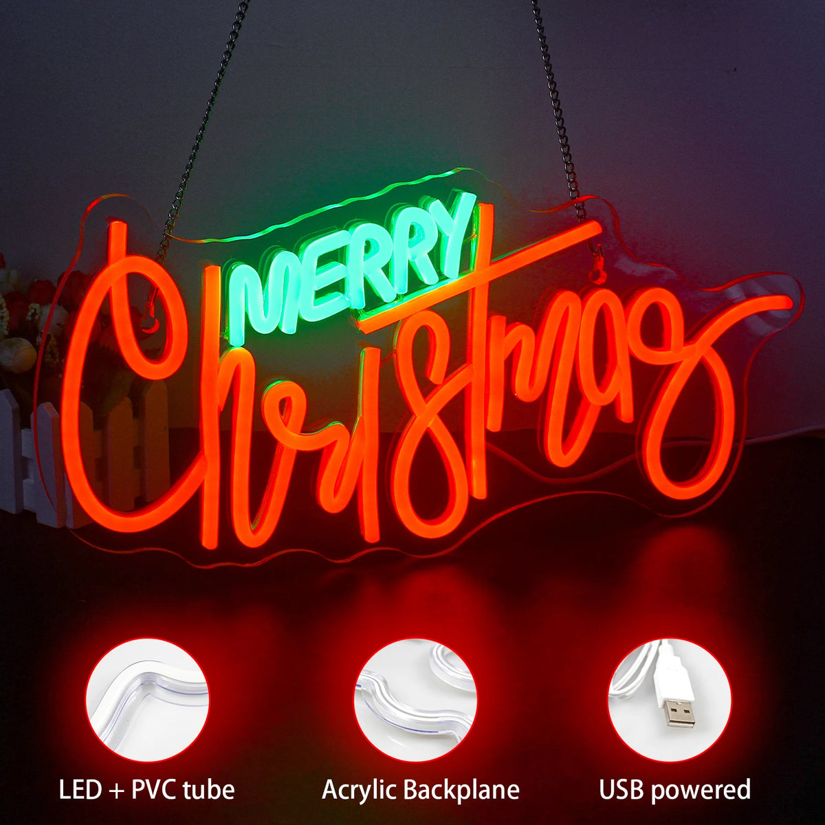 Merry Christmas – LED-neon felirat (5 V USB)