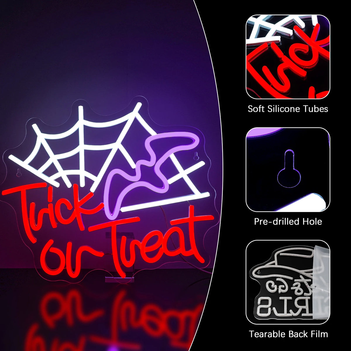 Trick or Treat – Toile d’araignée et chapeau de sorcière – néon LED (5 V USB)